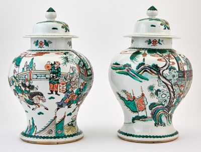 Lot 388 - A Pair of Chinese Famille Verte Porcelain Baluster Jars and Covers