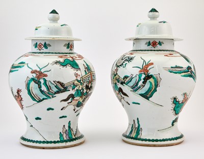 Lot 388 - A Pair of Chinese Famille Verte Porcelain Baluster Jars and Covers