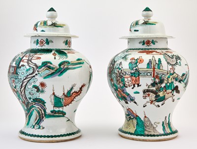 Lot 388 - A Pair of Chinese Famille Verte Porcelain Baluster Jars and Covers