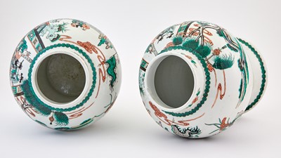 Lot 388 - A Pair of Chinese Famille Verte Porcelain Baluster Jars and Covers