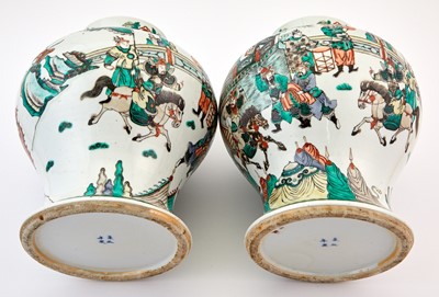 Lot 388 - A Pair of Chinese Famille Verte Porcelain Baluster Jars and Covers