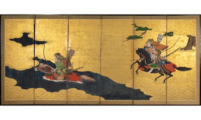 Lot 244 - A Japanese Kano School Six-Panel Figural Byobu Screen