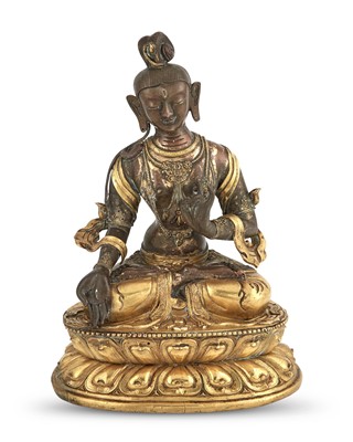 Lot 569 - A Tibetan Parcel Gilt Bronze Figure of a Seated Bodhisattva