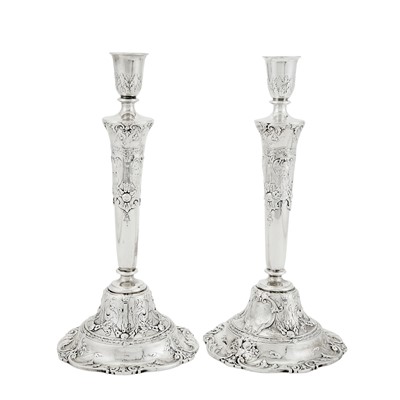 Lot 539 - Pair of Gorham Louis XVI Style Sterling Silver Candlesticks