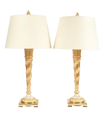 Lot 150 - Pair of Giltwood, Gilt-Metal and Marble Lamps...