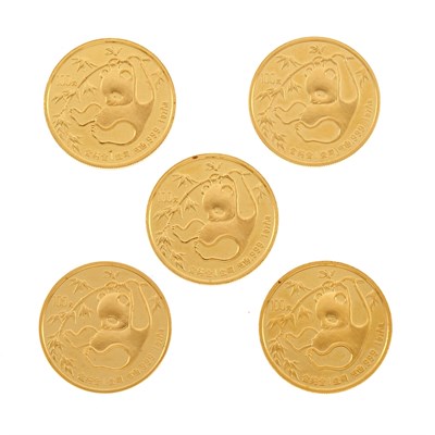 Lot 1090 - China 1985 One Ounce Gold Panda Lot of five...