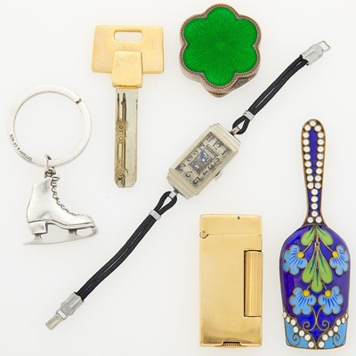 Lot 1228 - Tiffany & Co., Dunhill Group of Silver, Green Guilloché Enamel, Gold and Metal Accessories