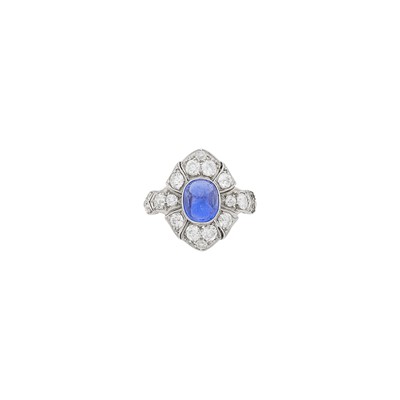 Lot 85 - Platinum, Cabochon Sapphire and Diamond Ring