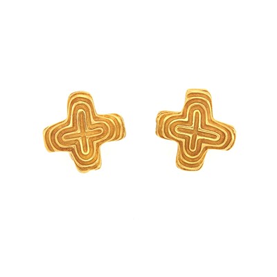Lot 1016 - Christopher Walling Pair of Gold Cross Earclips