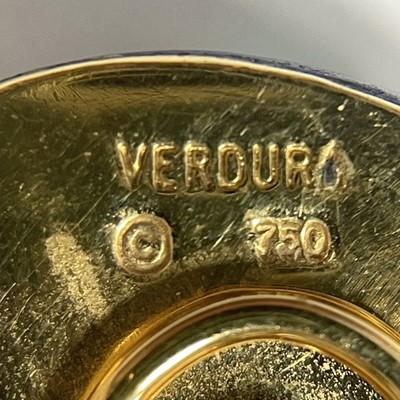 Lot 48 - Verdura Pair of Gold, Lapis and Turquoise Shell Earclips