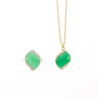 Lot 1181 - Gold, Jade and Diamond Pendant-Necklace and Ring