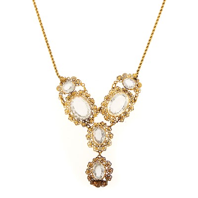 Lot 1157 - Antique Gold and White Topaz Pendant-Necklace