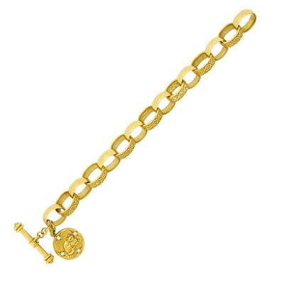 Lot 26 - Gold Link Toggle Bracelet with Toggle Clasp and Gold and Diamond Charm