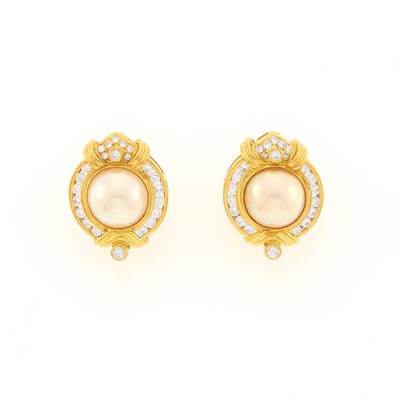 Lot 1032 - Pair of Gold, Mabé Pearl and Diamond Earclips
