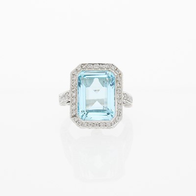 Lot 1190 - White Gold, Aquamarine and Diamond Ring