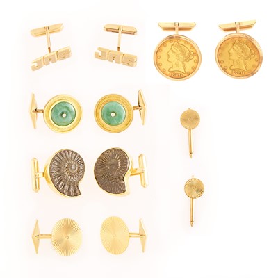 Lot 1220 - Group of Gold and Low Karat Gold Cufflinks