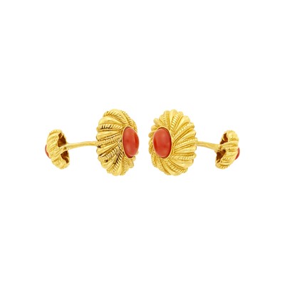 Lot 36 - Tiffany & Co., Schlumberger Pair of Gold and Coral Cufflinks
