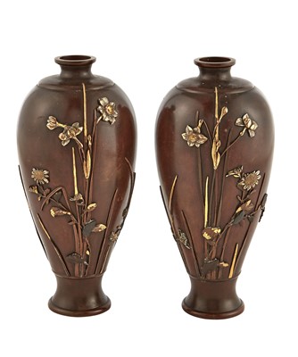 Lot 588 - A Pair of Japanese Mixed Metal Vases
