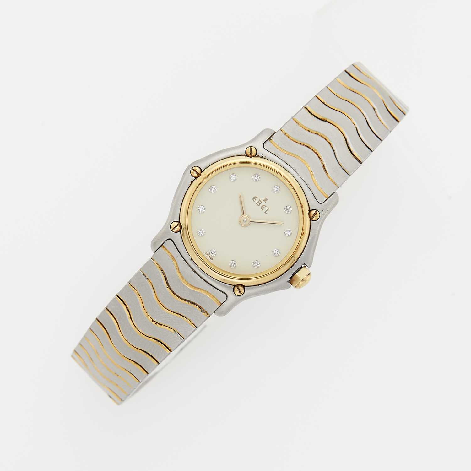 Lot 1047 - Ebel Stainless Steel, Gold and Diamond 'Wave' Wristwatch
