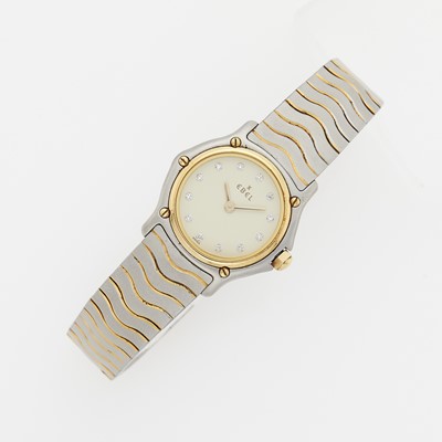 Lot 1047 - Ebel Stainless Steel, Gold and Diamond 'Wave' Wristwatch