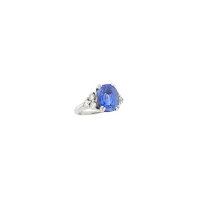 Lot 72 - White Gold, Sapphire and Diamond Ring, France