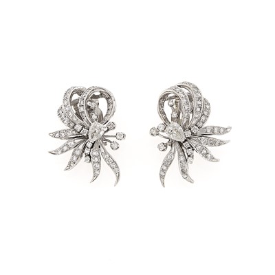 Lot 1112 - Pair of White Gold and Diamond Earclips