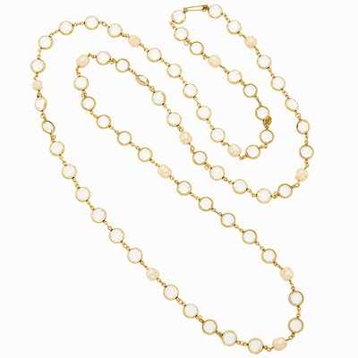 Lot 1034 - Chanel Long Paste and Imitation Pearl 'Chicklet' Necklace