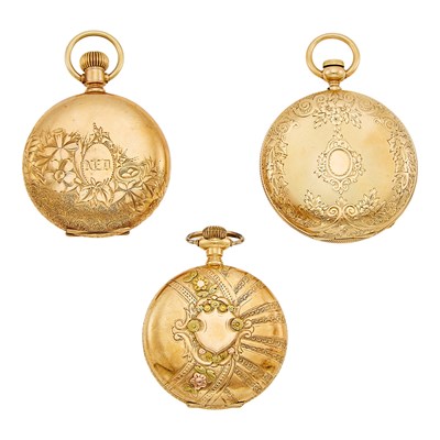 Lot 1197 - Three Gold and Gold-Filled Hunting Case Pocket Watches