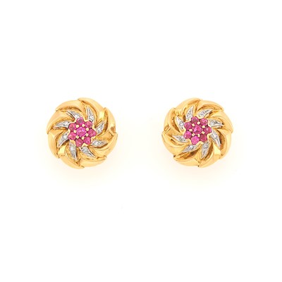 Lot 1167 - Cartier Pair of Gold, Ruby and Diamond Earclips