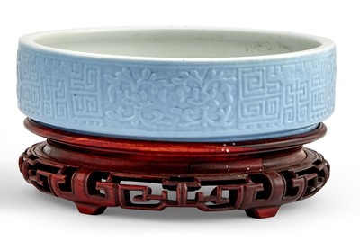 Lot 396 - A Chinese Molded Blue Glazed Porcelain Censer