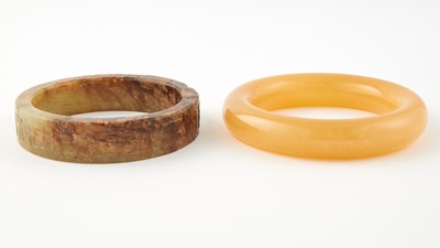 Lot 9 - A Chinese Jade Bangle Together With an Agate Hardstone Bangle