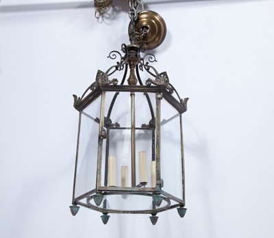 Lot 139 - English Metal and Glass Four-Light Lantern