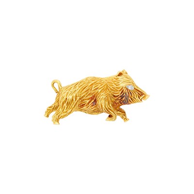 Lot 1197 - Gold and Diamond Boar Pin, France