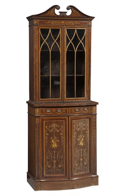 Lot 148 - Edwardian Mahogany and Marquetry Bookcase Cabinet