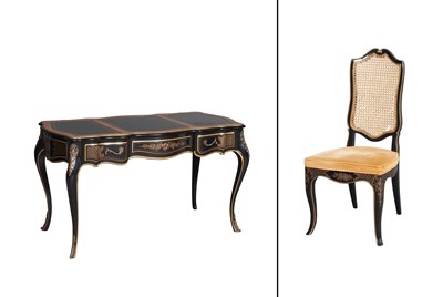 Lot 251 - Louis XV Style Writing Desk, Together with a Caned Back Chair en Suite