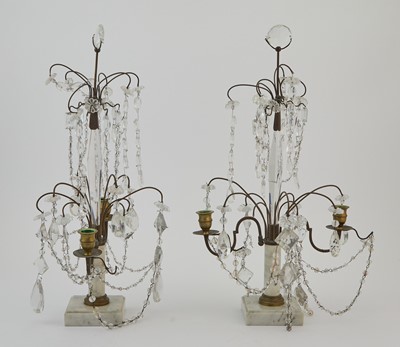 Lot 164 - Pair of Baltic Neoclassical Style Cut-Glass and Marble Two-Light Candelabra