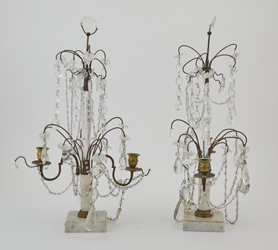 Lot 164 - Pair of Baltic Neoclassical Style Cut-Glass and Marble Two-Light Candelabra