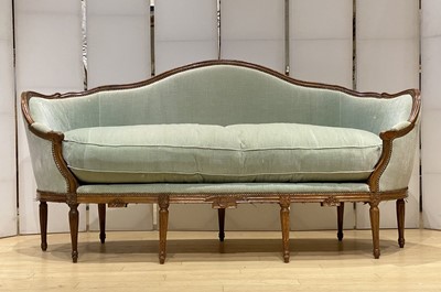Lot 163 - Louis XVI Green Velvet-Upholstered Walnut Canape en Corbeille
