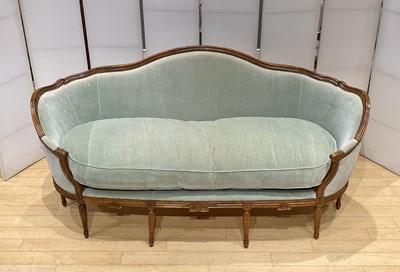 Lot 163 - Louis XVI Green Velvet-Upholstered Walnut Canape en Corbeille