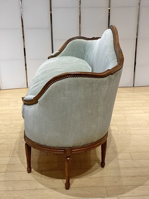 Lot 163 - Louis XVI Green Velvet-Upholstered Walnut Canape en Corbeille