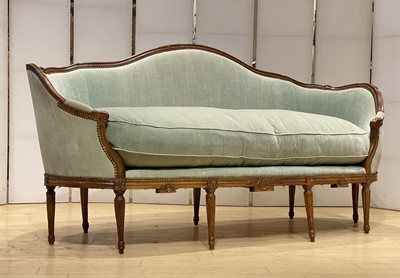 Lot 163 - Louis XVI Green Velvet-Upholstered Walnut Canape en Corbeille
