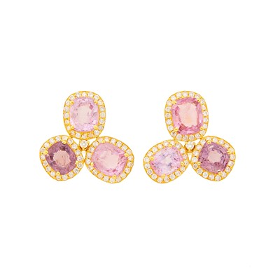 Lot 1149 - Pair of Rose Gold, Pink and Purple Spinel and Diamond Earrings