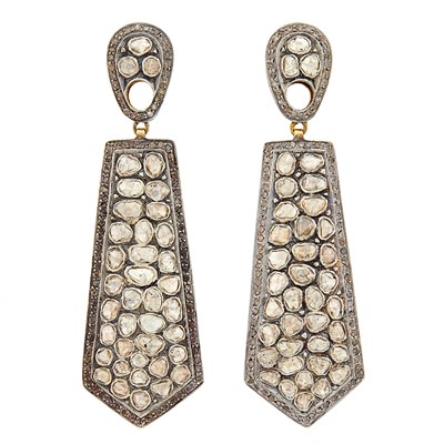 Lot 1057 - Pair of Indian Silver and Diamond Pendant-Earrings
