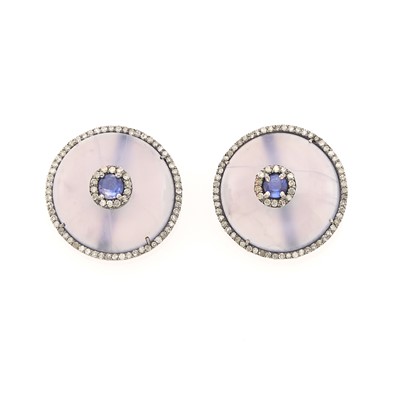 Lot 1182 - Pair of Silver, Chalcedony and Diamond Earrings