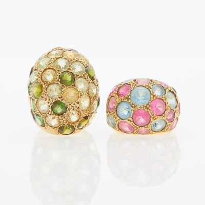 Lot 1211 - Two Gold and Gem-Set Dome Rings