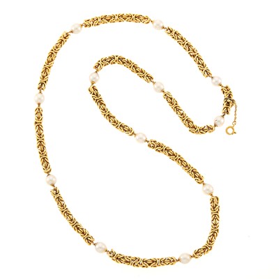 Lot 1115 - Long Gold and Cultured Pearl Necklace