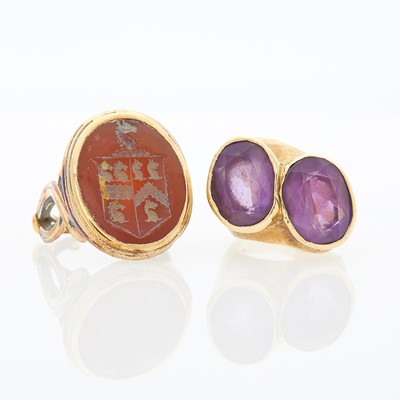 Lot 1216 - Gold and Amethyst Ring and Carnelian Intaglio Ring