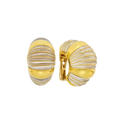 Lot 155 - David Webb Pair of Gold and Fluted Rock Crystal Bombé Earclips
