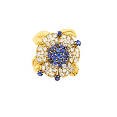 Lot 139 - Gold, Sapphire and Diamond Flower Clip