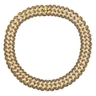 Lot 142 - Mauboussin Paris Gold, Cabochon Sapphire and Diamond Necklace